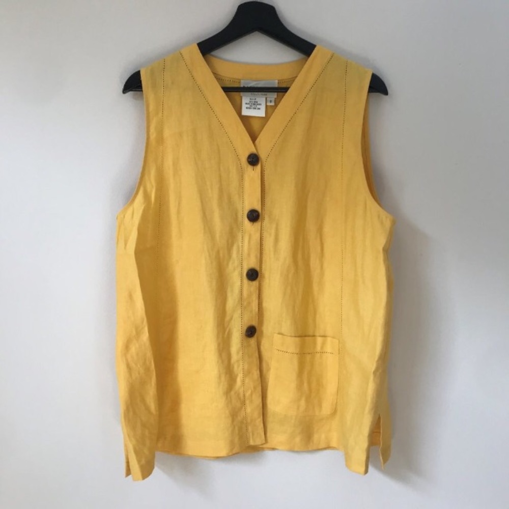 David Dart Yellow Linen Button down Sleeveless Top